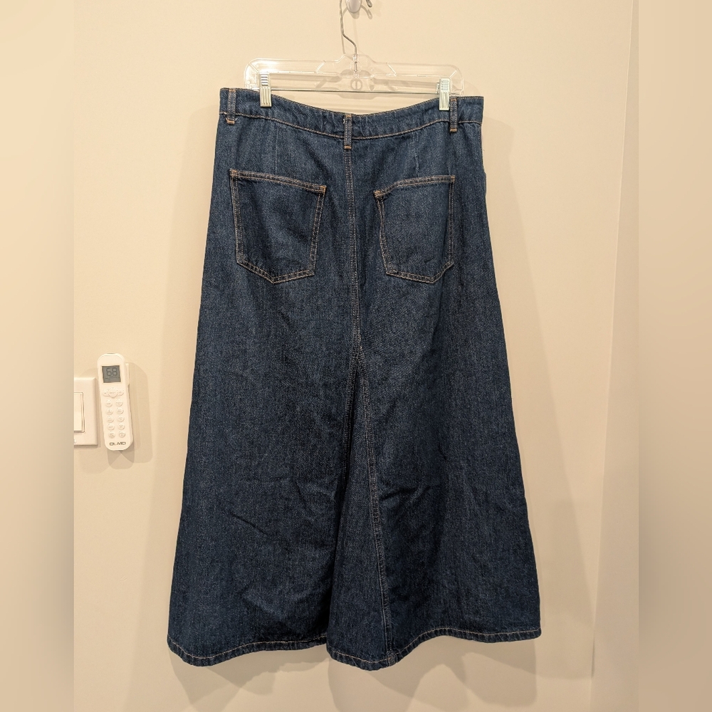 NWOT Zara Denim Flare A Line Maxi Midi Skirt Size Large Blue Long - Picture 2 of 4